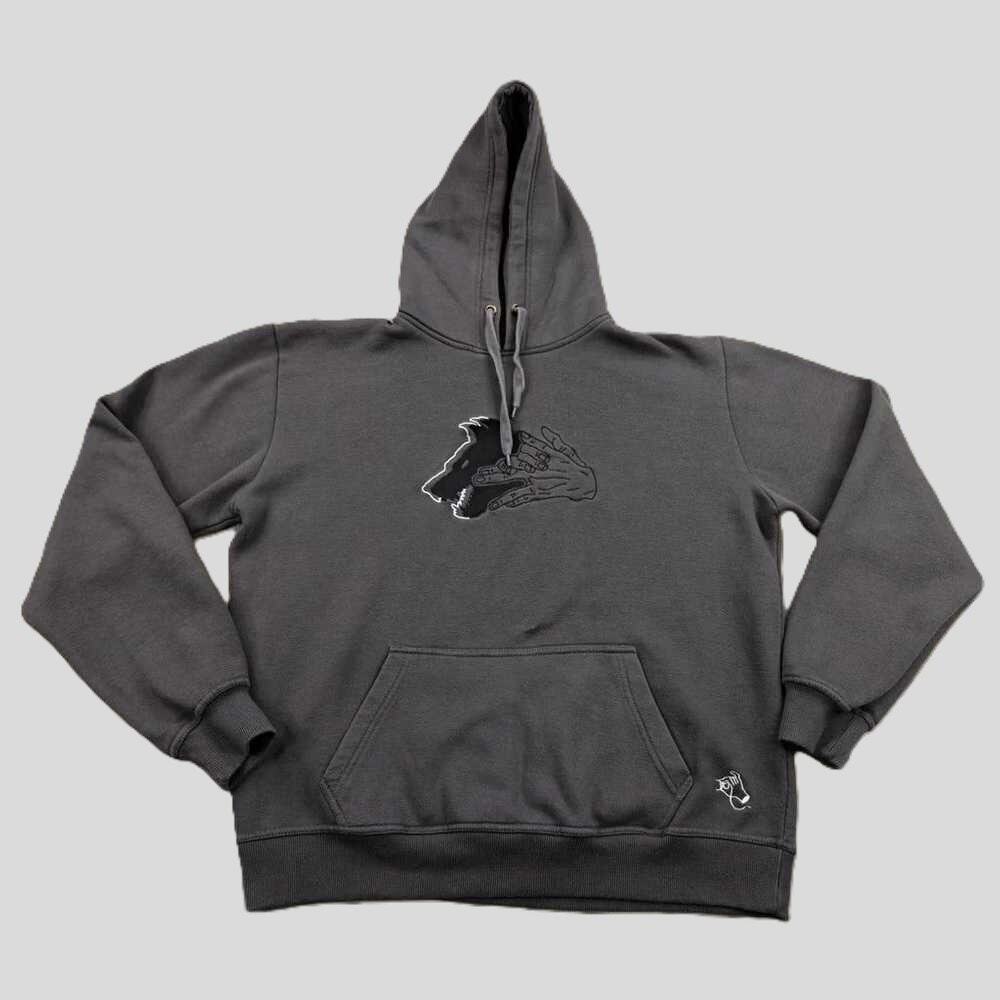 Steady Hands Shadow Puppet Dog Charcoal Gray Hoodie Sweatshirt Sz MED Attack On